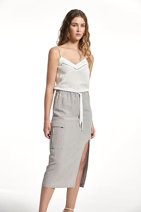 LINEN VISCOSE VATICA SKIRT GREY STITCHES WHITE by OKY