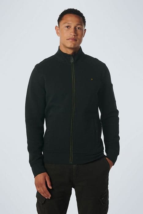 SWEATER FULL ZIPPER DOUBLE LAYER JACQUARD STRETCH BLACK by No Excess