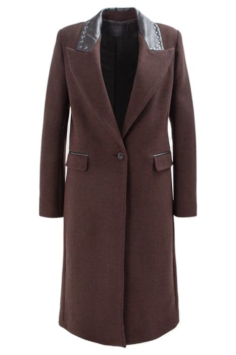 CHOCOLATE LONG COAT WITH STUDDED ROCK COLLAR by IKKS