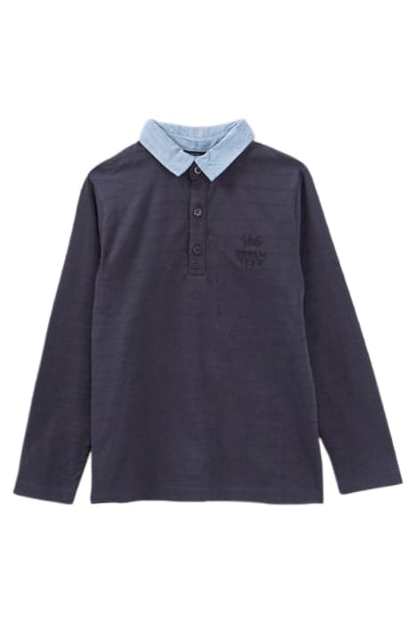 BOYS’ NAVY SHIRT COLLAR POLO SHIRT, EMBOSSED IMAGE ON BACK by IKKS