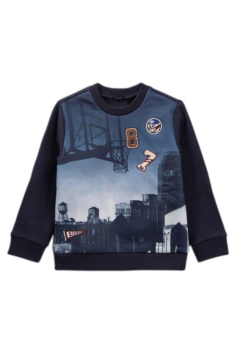 BOYS’ NAVY SWEATSHIRT WITH BUILDINGS AND BADGES IMAGE by IKKS