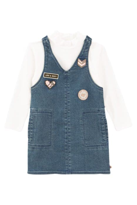 GIRLS’ 2-IN-1 BLUE DENIM DRESS/EMBROIDERED NECK T-SHIRT by IKKS