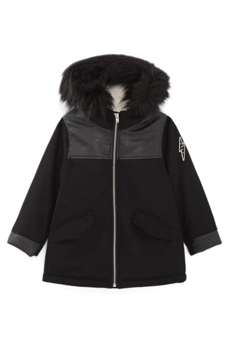 GIRLS’ BLACK MIXED-FABRIC FUR-LINED COAT by IKKS