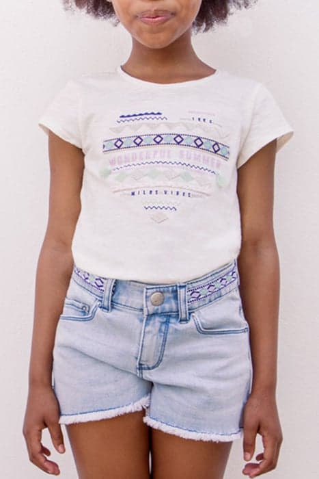 GIRLS' OFF-WHITE T-SHIRT WITH ETHNIC HEART EMBROIDERY by IKKS