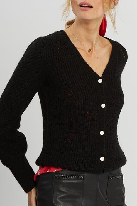 BLACK KNIT CARDIGAN WITH DECORATIVE STITCH by ICODE