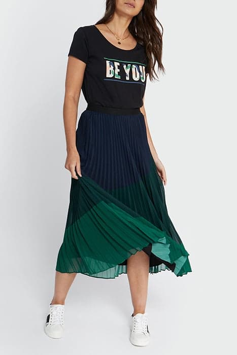 IMPERIAL GREEN COLOUR BLOCK PLEATED LONG SKIRT by ICODE