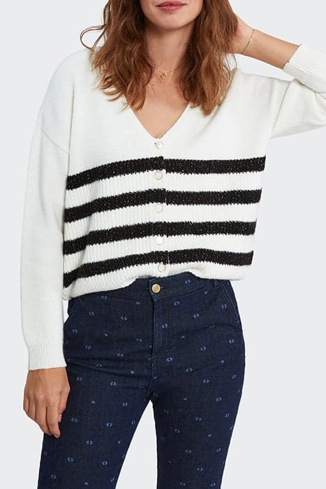 WHITE KNIT CARDIGAN WITH BLACK STRIPES by ICODE