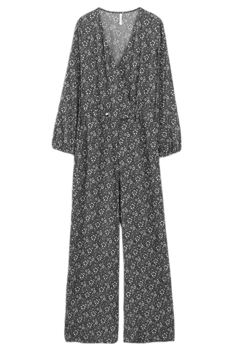 BLACK GRAPHIC FLOWER PRINT JUMPSUIT by ICODE