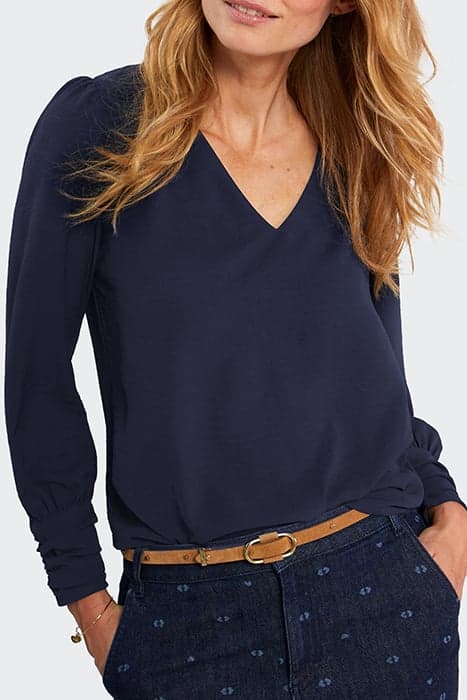 FLASH NAVY BLOUSE WITH DRAPED CUFFS by ICODE