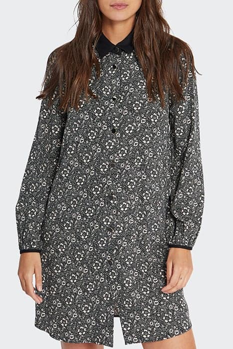 BLACK GRAPHIC FLOWER PRINT SHIRT-DRESS by ICODE