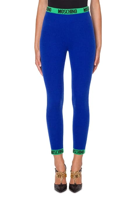 LOGO TAPE KNIT LEGGINGS BLUE by Moschino