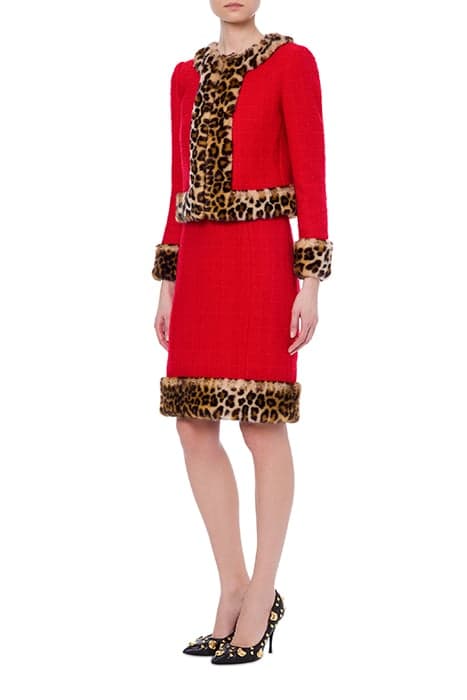 LEOPARD PRINT DETAILS BOUCLÉ JACKET RED by Moschino