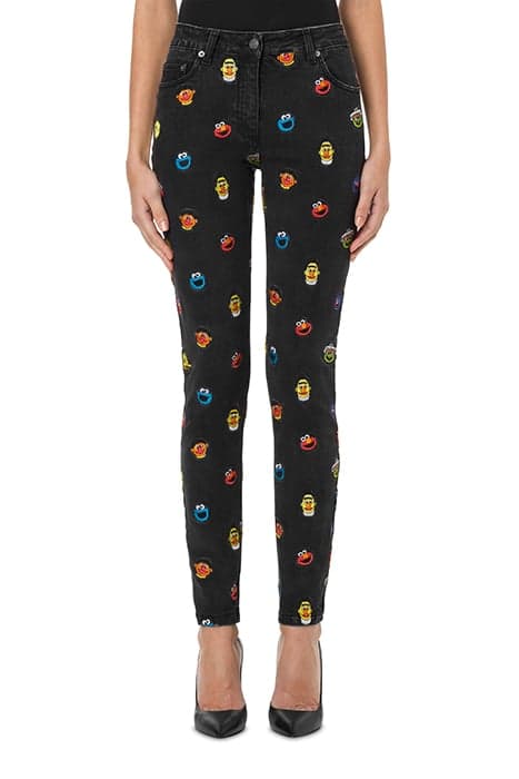 MOSCHINO MOSCHINO SESAME STREET© STRETCH DENIM TROUSERS BLAC by Moschino