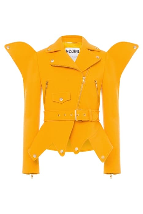 COUTURE BIKER WOOL CREPE JACKET ORANGE by Moschino