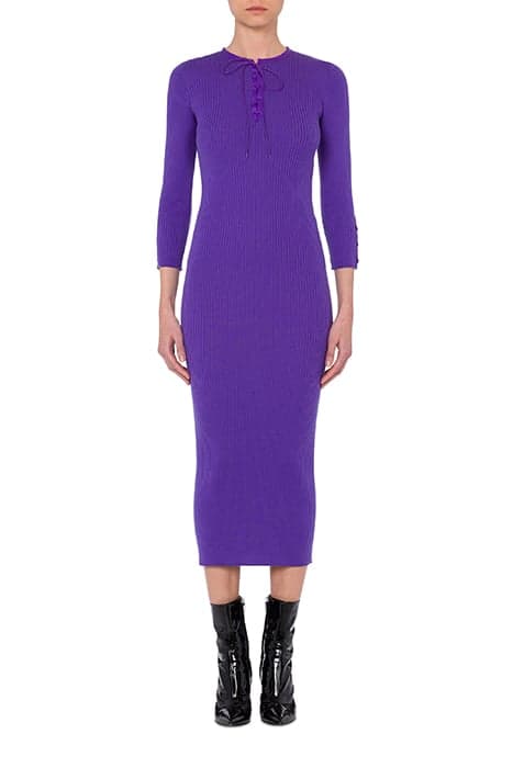 BONDAGE LACING RIBBED WOOL DRESS PURPLE by Moschino