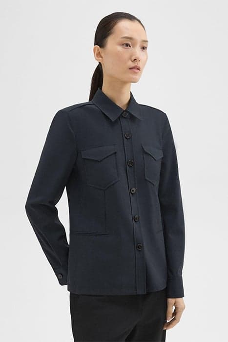 TAILORED VIRGIN WOOL SHIRT JACKET MIDNIGHT by THEORY