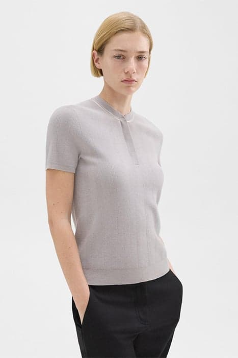 RIB KNIT SHORT-SLEEVE HENLEY WARM SILVER by THEORY