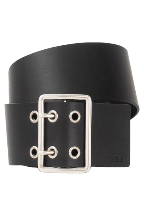 BLACK LEATHER WIDE BELT, DOUBLE BUCKLE AND EYELETS BLACK by IKKS