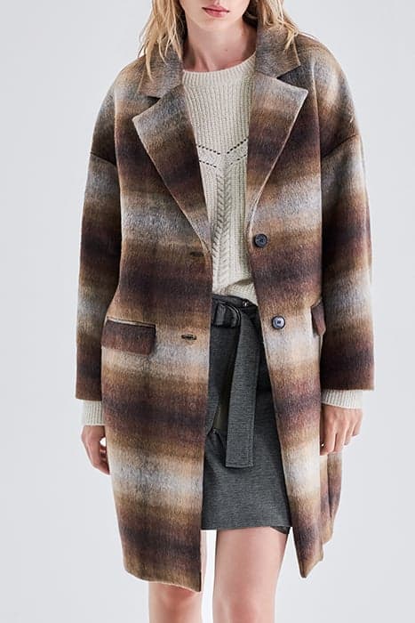 SIENNA BLURRED CHECK WOOL FABRIC COAT CAMEL by IKKS