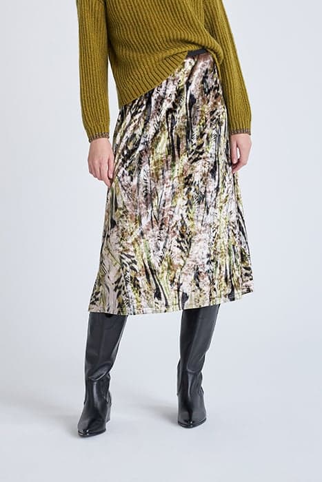 BEIGE ABSTRACT PRINT VELVET MIDI SKIRT TITANE by IKKS