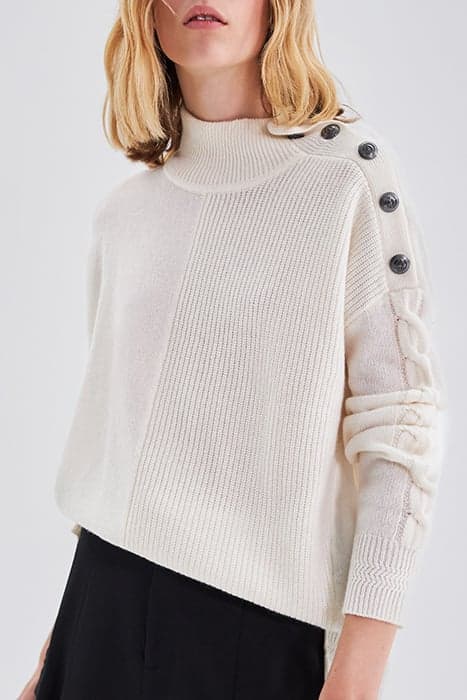 ECRU KNIT SWEATER, ENGRAVED BUTTONS ON SHOULDER OFF-WHITE by IKKS