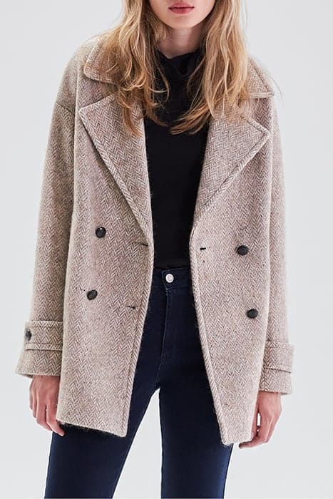 BEIGE WOOL CHEVRON MOTIF COAT DESERT by IKKS