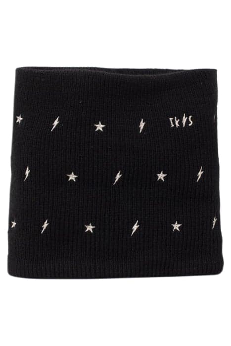 GIRLS’ BLACK KNIT SNOOD, EMBROIDERED GOLD STARS/LIGHTNING BL by IKKS