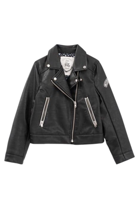 GIRLS’ BLACK BIKER-STYLE JACKET, STUDDED WINGS ON BACK BLACK by IKKS