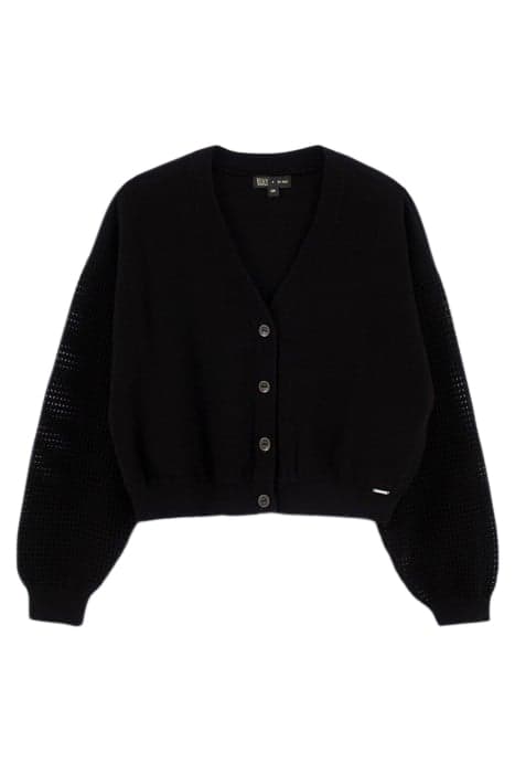 GIRLS’ BLACK KNIT CROPPED CARDIGAN WITH OPENWORK SLEEVES BLA by IKKS