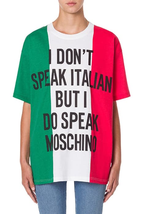 ITALIAN SLOGAN JERSEY T-SHIRT MULTICOLOR by Moschino