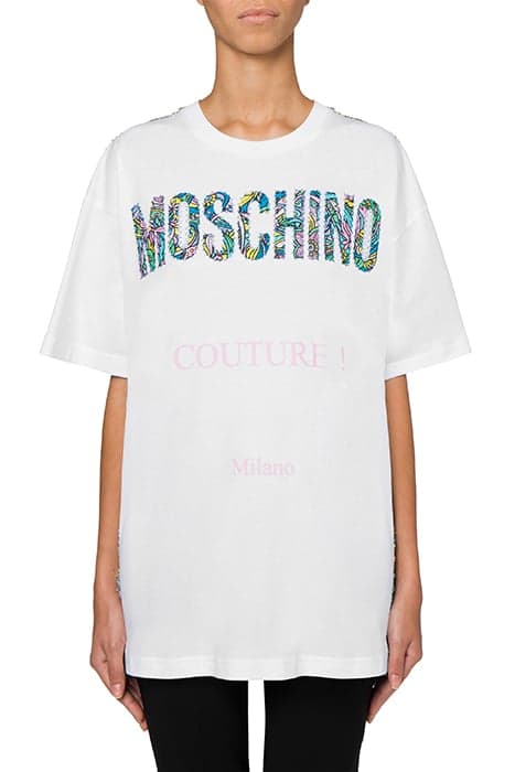 RETRÒ FLOWERS LOGO JERSEY T-SHIRT WHITE by Moschino