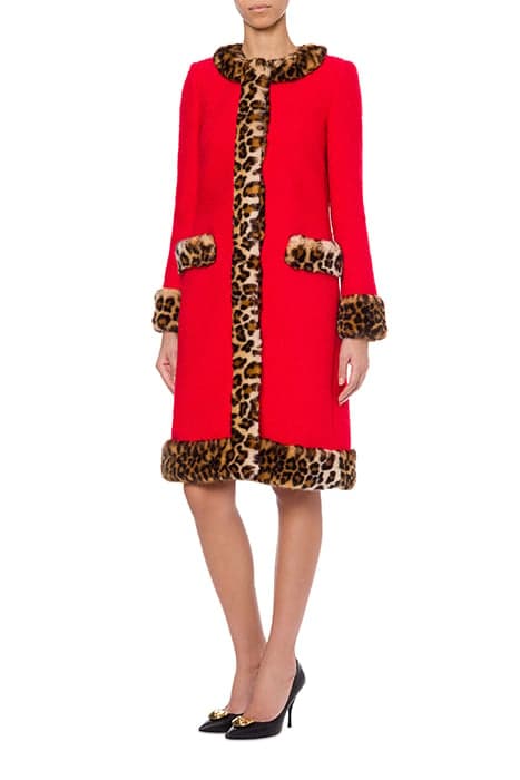 LEOPARD PRINT DETAILS BOUCLÉ COAT RED by Moschino