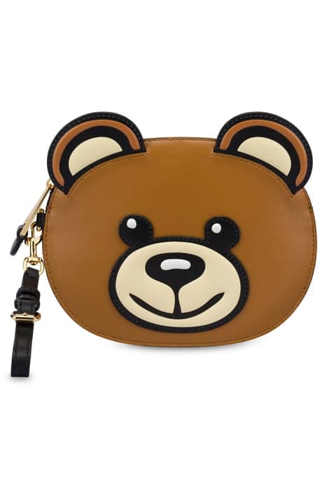 MOSCHINO TEDDY BEAR CALFSKIN CLUTCH BROWN by Moschino