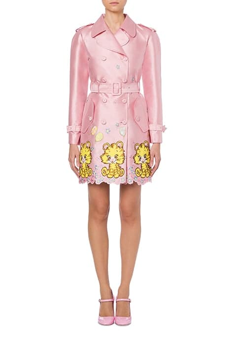 BLANKET EMBROIDERY GAZAR TRENCH COAT PINK by Moschino