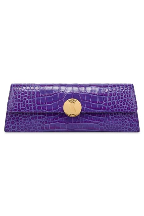 MAXI CLUTCH WITH METAL CLOSURE CROCODILE PRINT PURPLE by Moschino