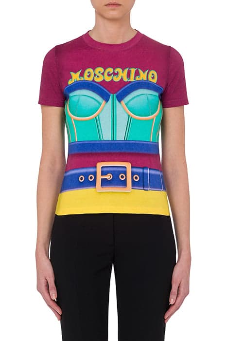 SLIM T-SHIRT IN TROMPE L'ŒIL JERSEY MULTICOLOR by Moschino