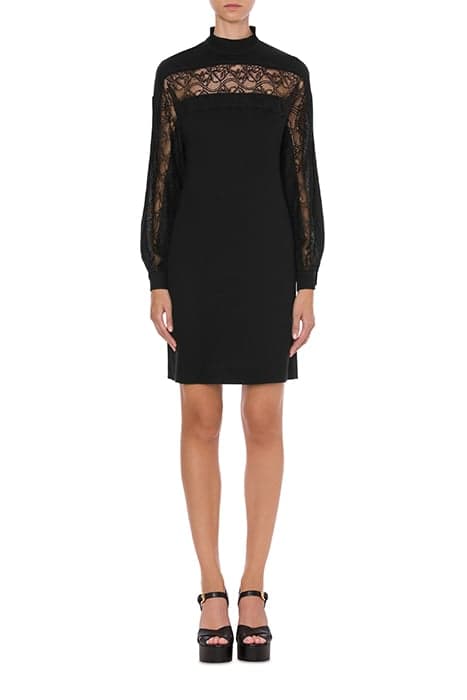 LACE DETAILS LIGHT CREPE DRESS BLACK by Moschino