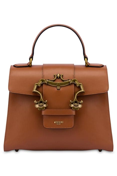 BAROQUE BUCKLE CALFSKIN HANDBAG BROWN by Moschino