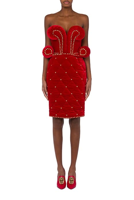 BAROQUE FURNISHINGS QUILTED VELVET DRESS RED by Moschino