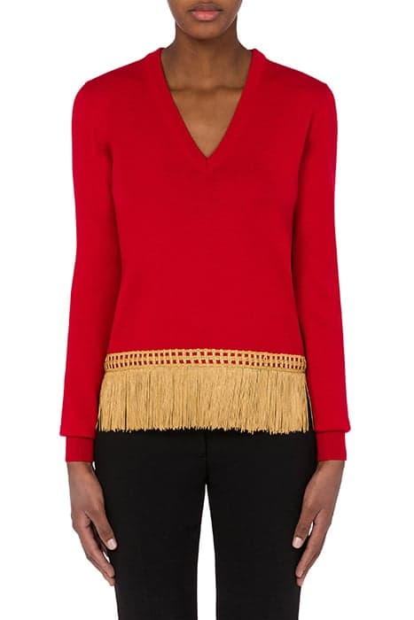 WOOL SWEATER WITH FRINGES RED by Moschino