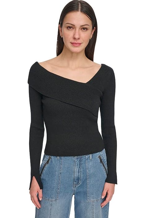 L/S ASYM NECK RIBBED BLACK by DKNY