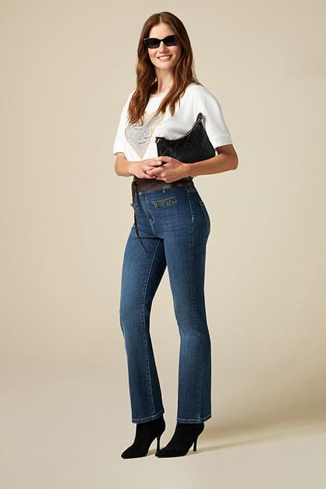 ECO-FRIENDLY REGULAR JEANS WITH JEWEL EMBROIDERY BLUE by Oltre