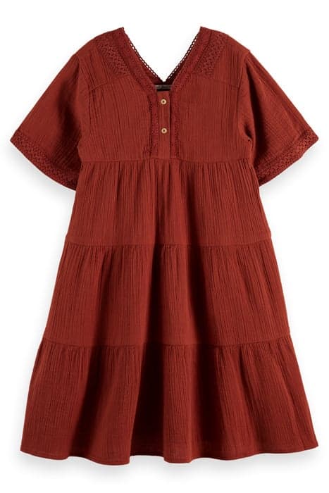 LACE DETAIL CRINKLE COTTON MIDI DRESS TERRACOTTA by Scotch & Soda