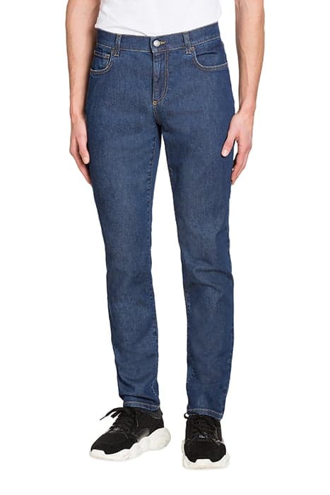 DENIM TROUSERS WITH DOUBLE QUESTION MARK BLUE by Moschino