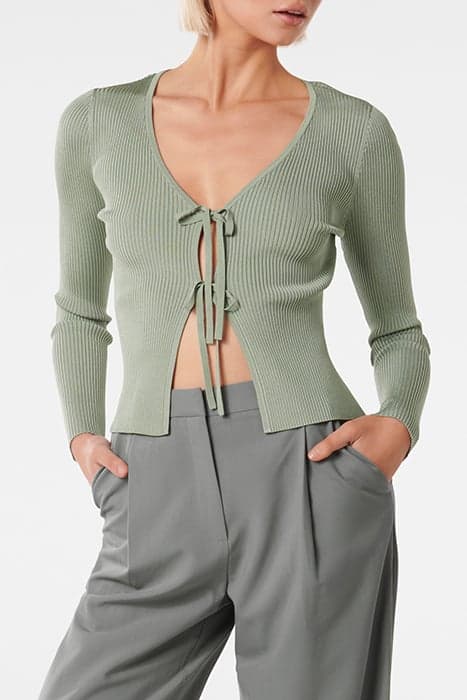 CASSIE TIE FRONT KNIT CARDIGAN SAGE GREEN by Forever New