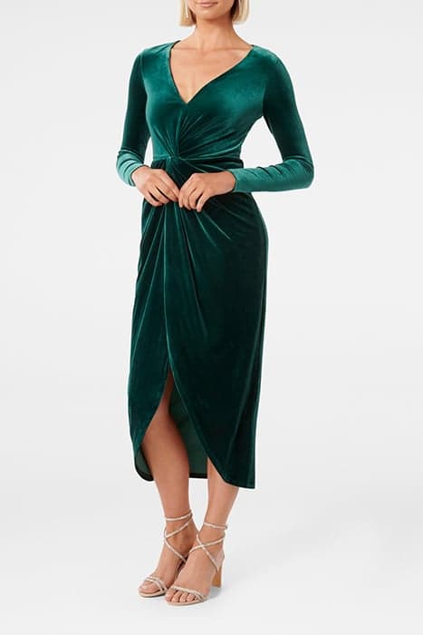 SOFIA VELVET TWIST FRONT MIDI DRESS EMERALD GREEN by Forever New