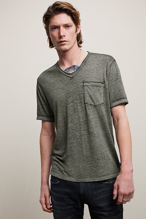 DAVIS SS BURNOUT V NECK WITH CHEST POCKE LIGHT OLIVE by John Varvatos