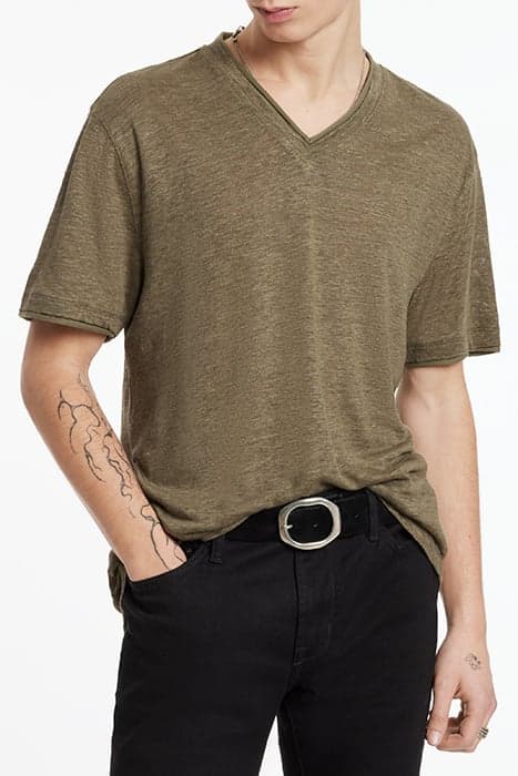 WOOSTER REGULAR FIT SS VNECK WITH MELANG OLIVE by John Varvatos