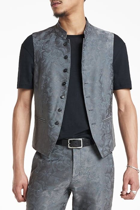 BUTTON FRONT CLOSURE VEST WITH STAND UP IRON GREY by John Varvatos