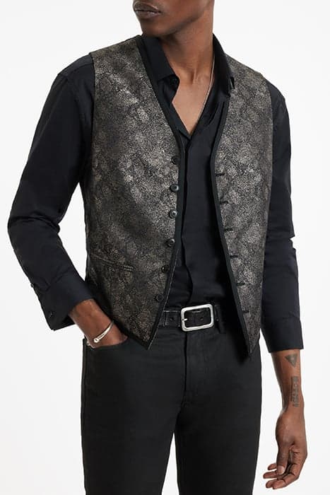 BUTTON FRONT CLOSURE VEST WITH SATIN TAP ALMOND by John Varvatos